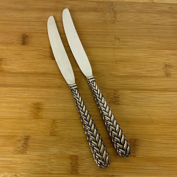 Godinger Weave Silverplate Flatware Lot of 7 Pieces Forks Knives Soup Spoon - Picture 2 of 10